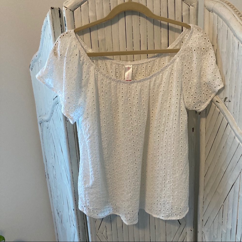 No Boundaries White Eyelet Dressy or Casual Top